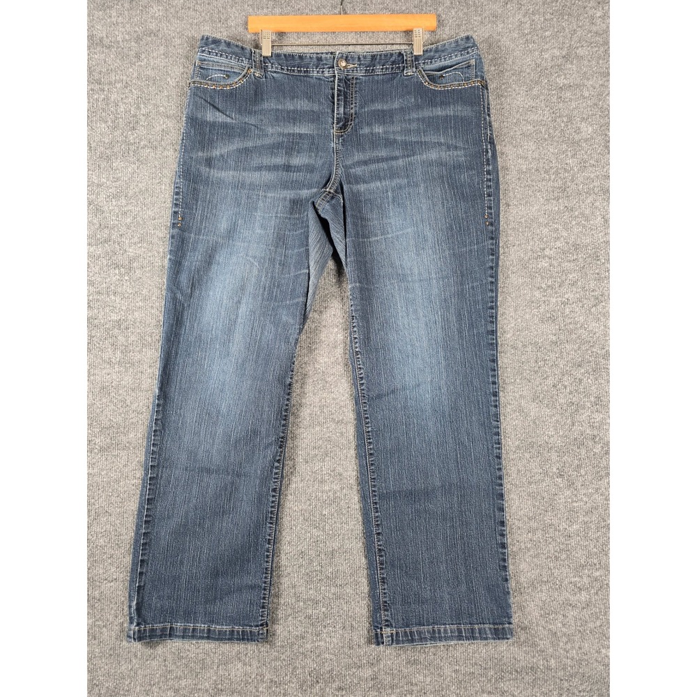 CJ Banks‎ Womens Jeans Size 20W Blue Wash Straight Leg Studded Pocket Accent